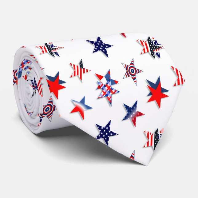 USA Red White Blue Stars Necktie Krawatte (Gerollt)