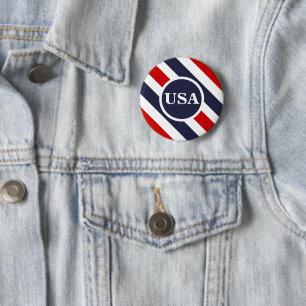 USA Red White Blue Strip Round Button