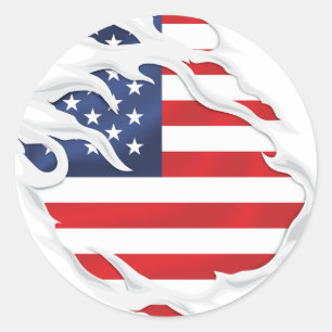 USA Ripped Flag Classic Round Aufkleber