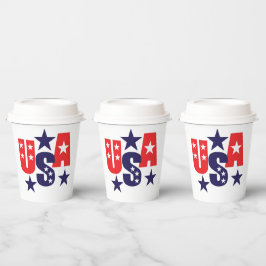 USA Rot, Weiß und Blau mit Sternen Pappbecher