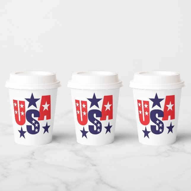 USA Rot, Weiß und Blau mit Sternen Pappbecher (Multi)