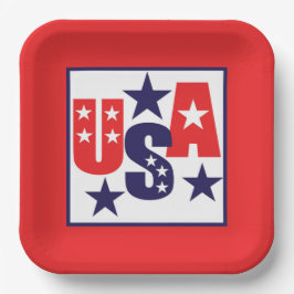 USA Rot, Weiß und Blau mit Sternen Pappteller