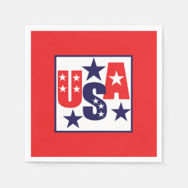 USA Rot, Weiß und Blau mit Sternen Serviette