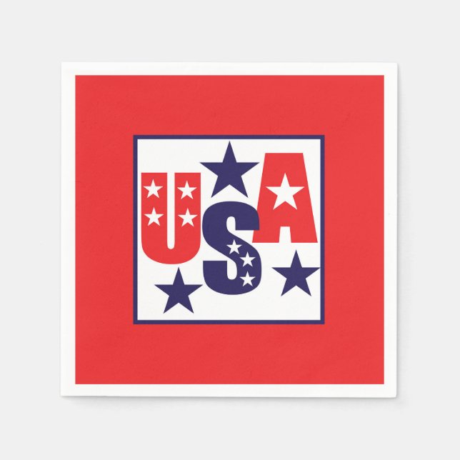 USA Rot, Weiß und Blau mit Sternen Serviette (Vorderseite)