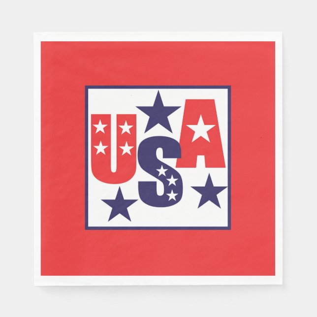 USA Rot, Weiß und Blau mit Sternen Serviette (Vorderseite)