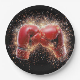 USA - Rote Boxhandschuhe in Feuerwerken Pappteller