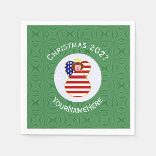 USA Rothaariger Engel Weihnachtsflagge Personalisi Serviette