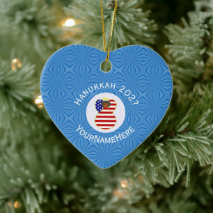 USA Schwarzes Engel Hanukkah-Flagge Personalisiert Keramik Ornament