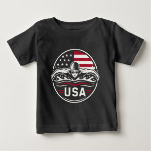 USA-Schwimmer-Amerikanische-Flagge-Patriotisches-S Baby T-shirt