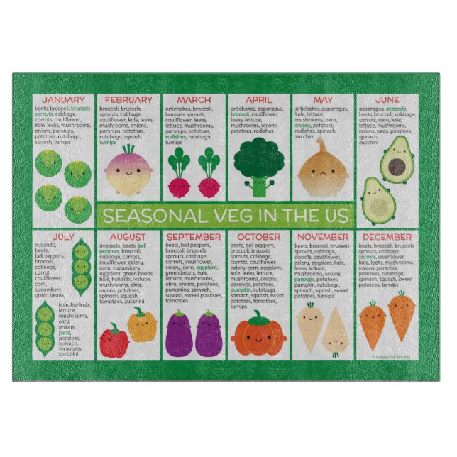 USA Seasonal Vegetables Chart Schneidebrett (Vorderseite)