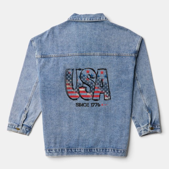 USA Seit 1776 beschädigtes Flaggendesign Jeansjacke (Rückseite)