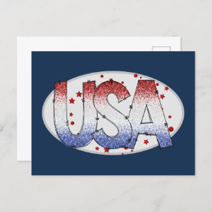 USA Shimmer und Stars Word Art Postkarte