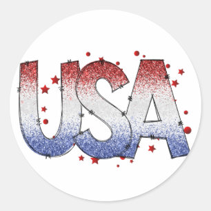 USA Shimmer und Stars Word Art Runder Aufkleber