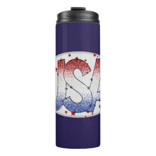 USA Shimmer und Stars Word Art Thermosbecher