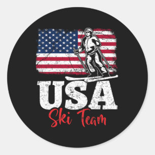 Usa Ski Team Amerika Skifahren Wintersport Usa Ski Runder Aufkleber