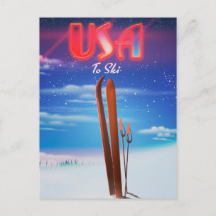 usa Skifahrplakat Postkarte
