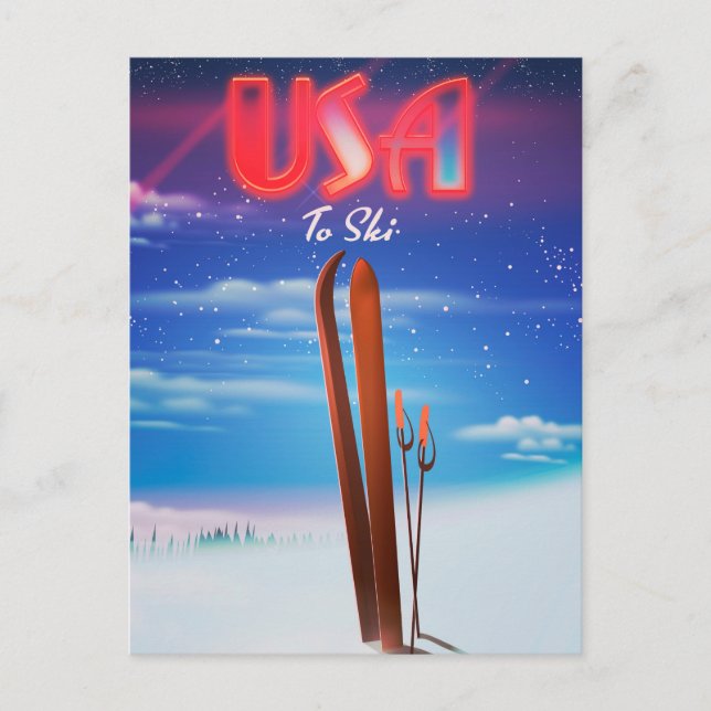 usa Skifahrplakat Postkarte (Vorderseite)