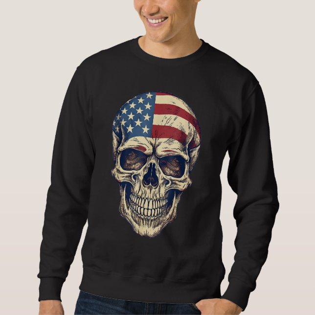 Usa Skull 4th Of Julay Scary Usa Skull Men Kid Wom Sweatshirt (Vorderseite)
