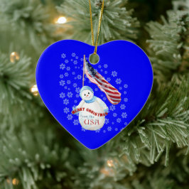USA Snowman Christmas Keepake Heart Ornament