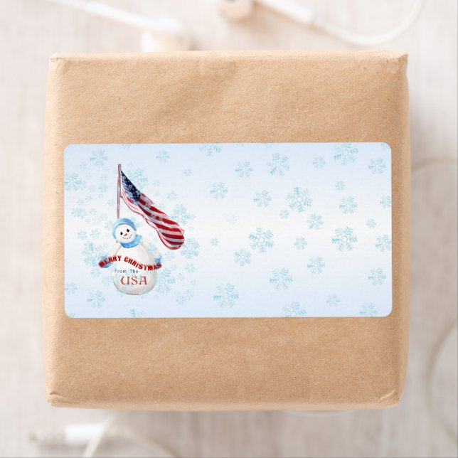 USA Snowman Christmas Shipping Label (Insitu)