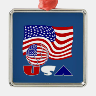 USA Soccer Ball and Flag Ornament Aus Metall
