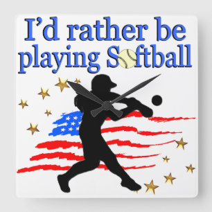 USA SOFTBALL-SPIELERIN LIEBT SOFTBALL-DESIGN QUADRATISCHE WANDUHR