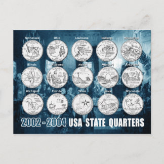 USA Staat Quarters (Coins) 2002 - 2004 Postkarte