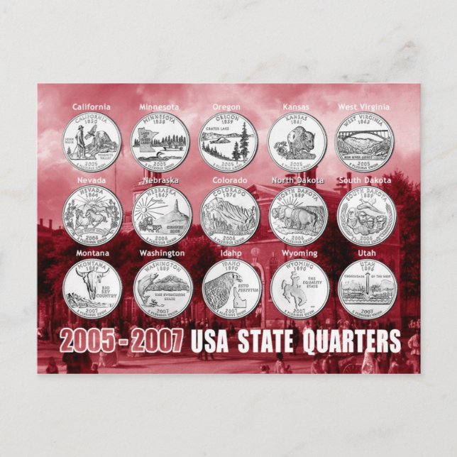 USA Staat Quarters (Coins) 2005 - 2007 Postkarte (Vorderseite)