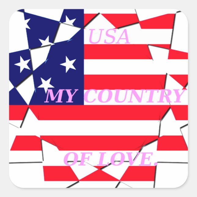 USA Star Spangled Liebe My Country of Liebe Quadratischer Aufkleber (Vorderseite)