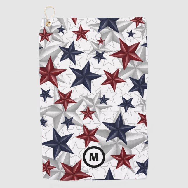 USA Stars Patriotic Initial Golfhandtuch (Vorderseite)