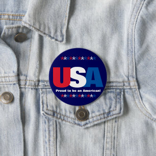 USA Stars Red White Blue Patriotic Button Buttone