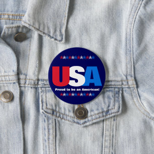 USA Stars Red White Blue Patriotic Button Buttone