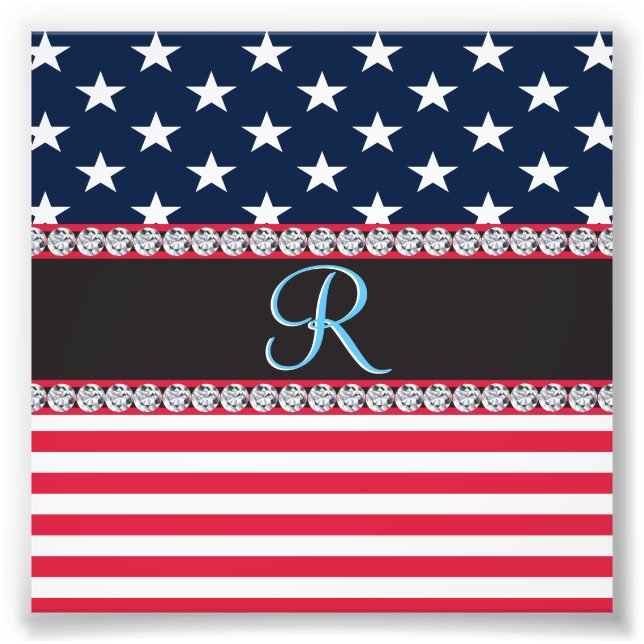 USA Stars Stripes Script Monogram Dazzling Fotodruck (Vorne)