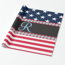 USA Stars Stripes Script Monogram Dazzling Geschenkpapier