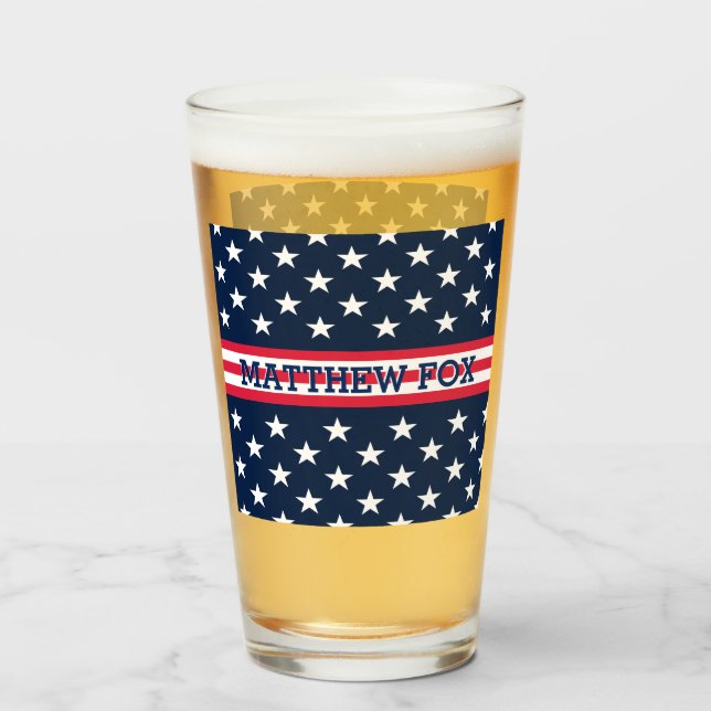 USA Stars Stripes Script Monogram Dazzling Glas (Vorne (Gefüllt))