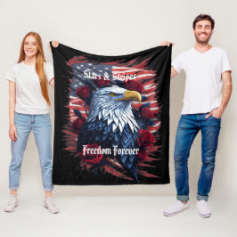 USA Stars & Strips Flag Bald Eagle & Rose Fleecedecke