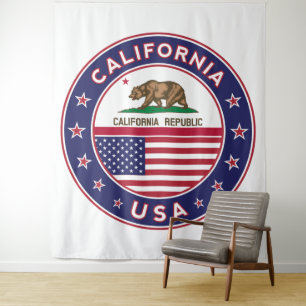 USA_STATES - WITH_FLAG_California_circle_with_flag Wandteppich