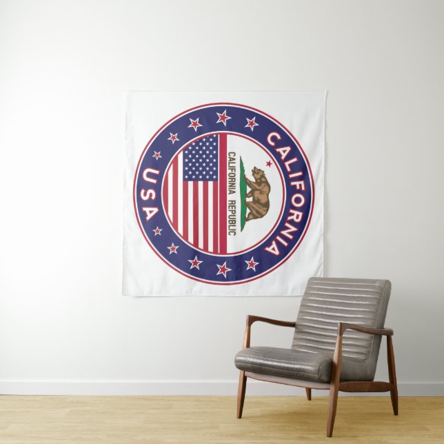 USA_STATES - WITH_FLAG_California_circle_with_flag Wandteppich (Beispiel (Horizontal))