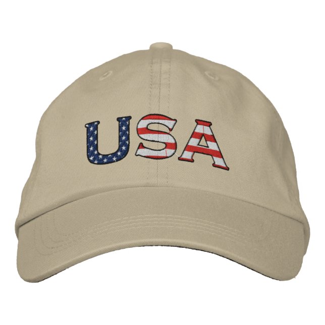USA Stickersteine und Streifen-Hut (Khaki) Bestickte Kappe (Vorderseite)