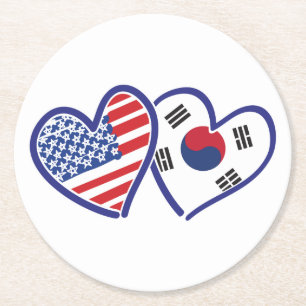 USA Südkorea Liebe Herz Runder Pappuntersetzer