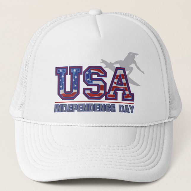 USA Surfer Independence Day Trucker Hats Truckerkappe (Vorderseite)