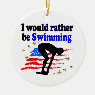USA SWIMMER DESIGN ICH WÜRDE SEHR SCHWIMMEN KERAMIKORNAMENT