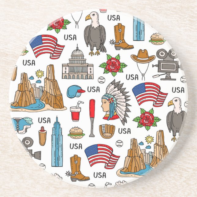 USA Symbole Vintag Nahtloses Muster Getränkeuntersetzer (Vorne)