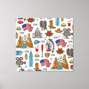 USA Symbole Vintag Nahtloses Muster Leinwanddruck