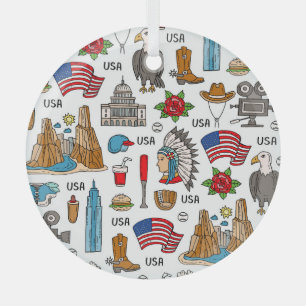 USA Symbole Vintag Nahtloses Muster Ornament Aus Glas