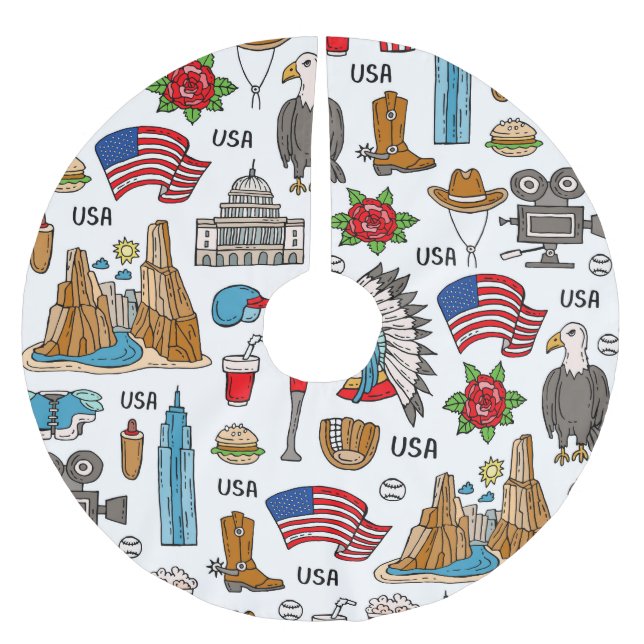 USA Symbole Vintag Nahtloses Muster Polyester Weihnachtsbaumdecke (Vorderseite)