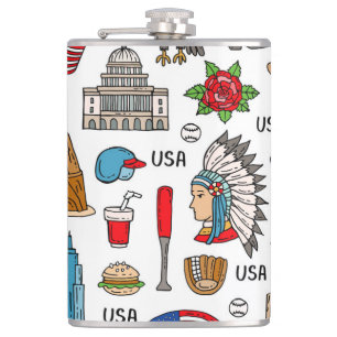 USA-Symbole Vintage-Nahtloses Muster Flachmann
