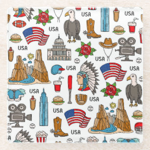 USA-Symbole Vintage-Nahtloses Muster Glasuntersetzer