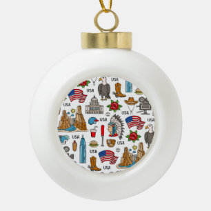 USA-Symbole Vintage-Nahtloses Muster Keramik Kugel-Ornament