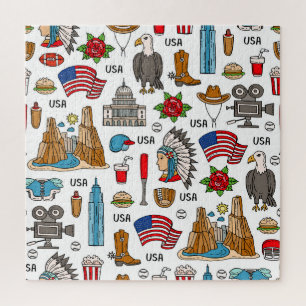 USA-Symbole Vintage-Nahtloses Muster Puzzle